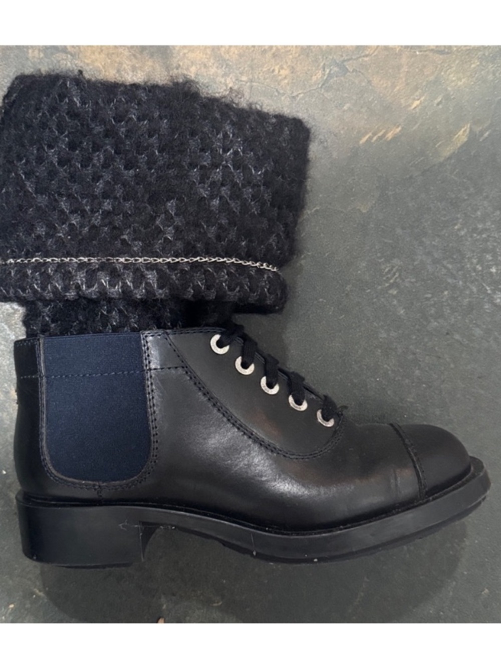 $1450 CHANEL Black Knit Shaft Lace-Up Mid-Calf Boots size 36.5 - US 6-6.5 EUC - Picture 9 of 15